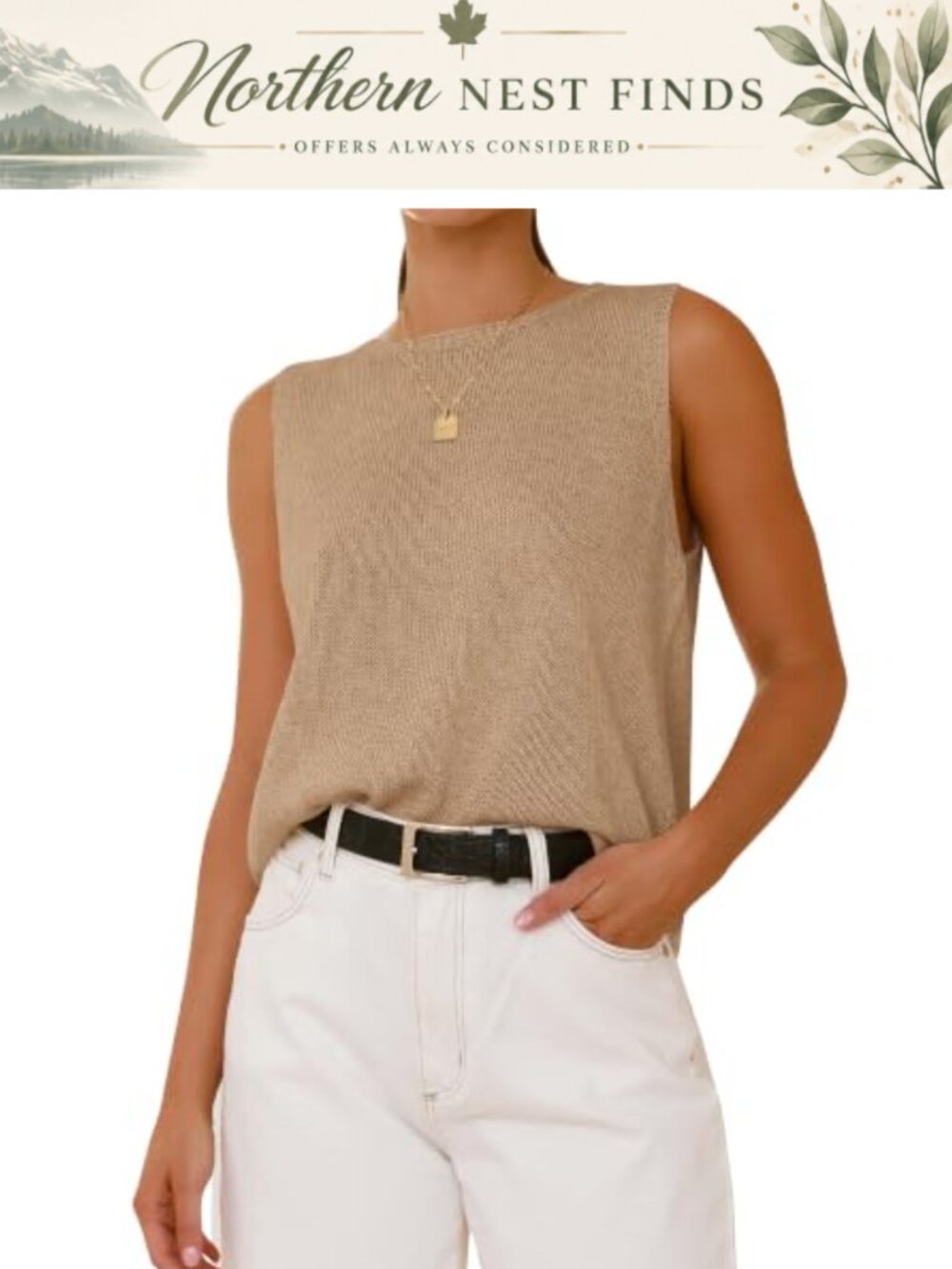Loose Sleeveless Ribbed Knit Tank Top Sweater Vest Women Crew Neck